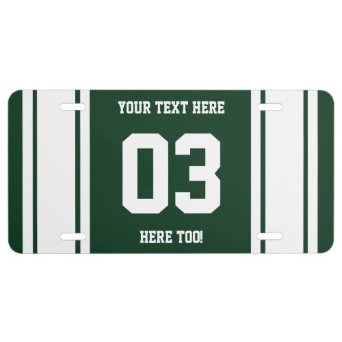 Personalized Green and White Sports Stripes License Plate