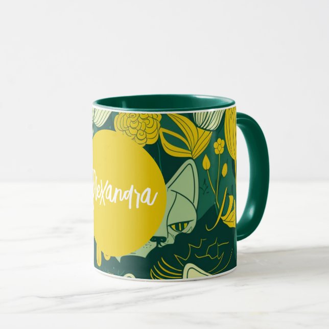 Personalized Green and Yellow Cat Lover Birthday Mug (Front Right)