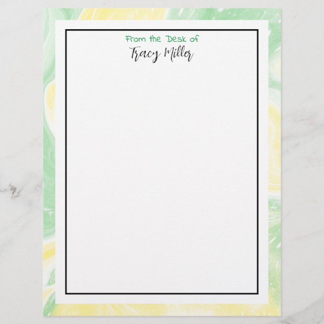Personalized Green and Yellow Marble Fancy Letterhead (Front)