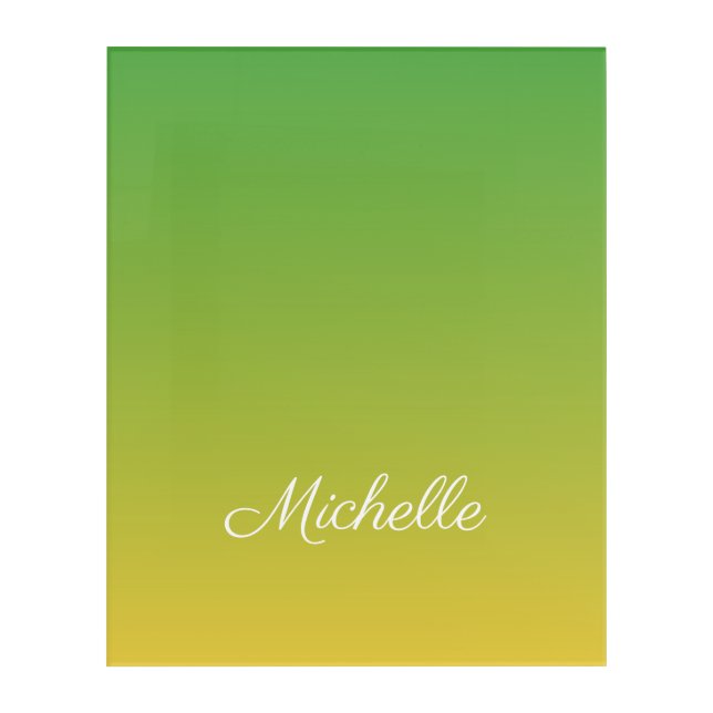 Personalized green and yellow ombre acrylic print (Front)