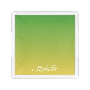 Personalized green and yellow ombre acrylic tray