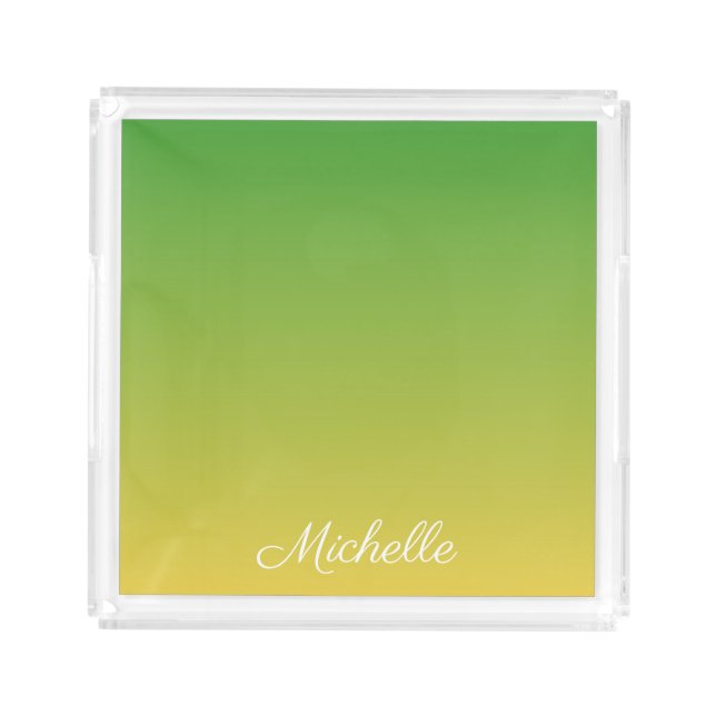 Personalized green and yellow ombre acrylic tray (Front)