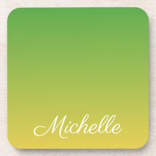 Personalized green and yellow ombre beverage coaster