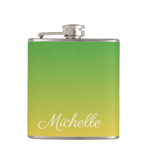 Personalized green and yellow ombre flask