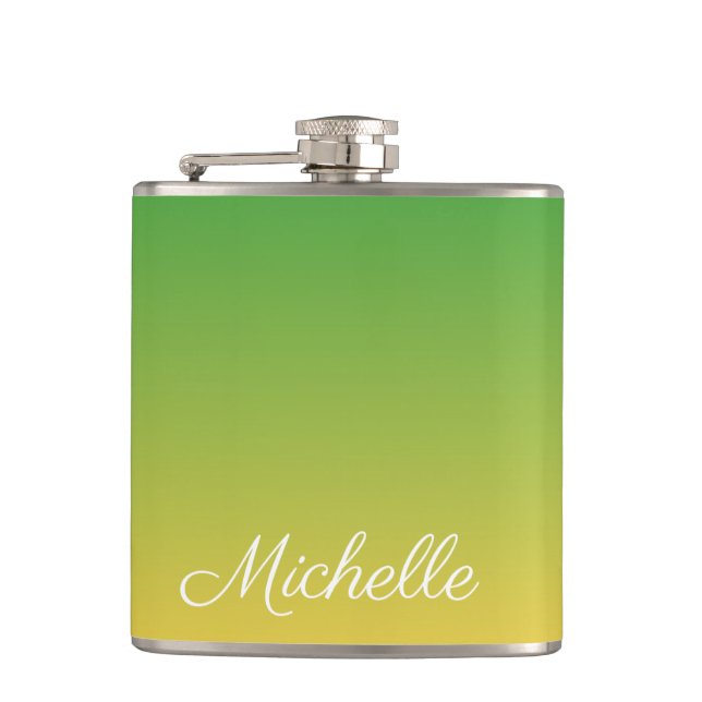 Personalized green and yellow ombre flask (Front)
