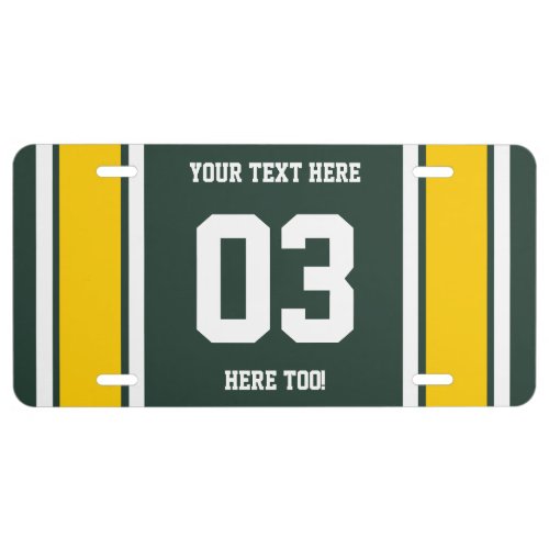 Personalized Green and Yellow Sports Stripes License Plate