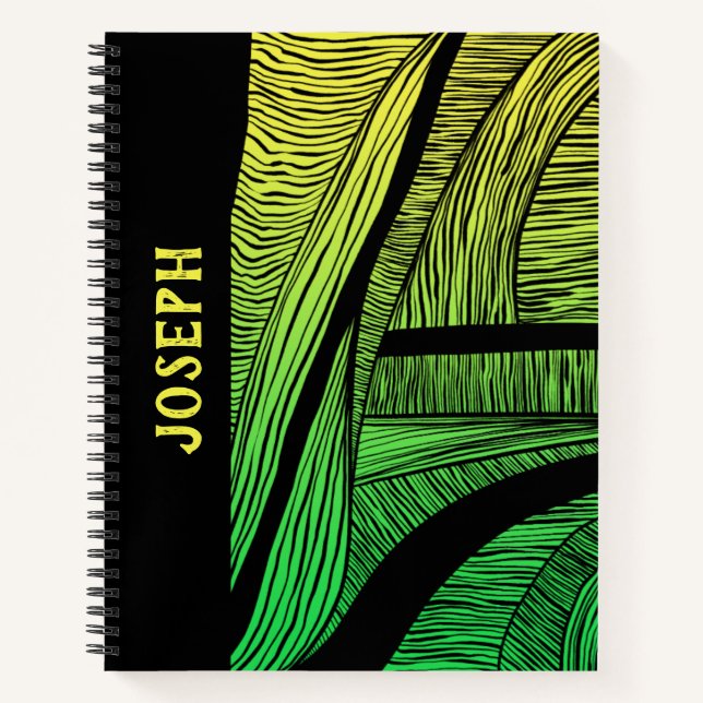 Personalized Green and Yellow Wave Merge Notebook (Front)