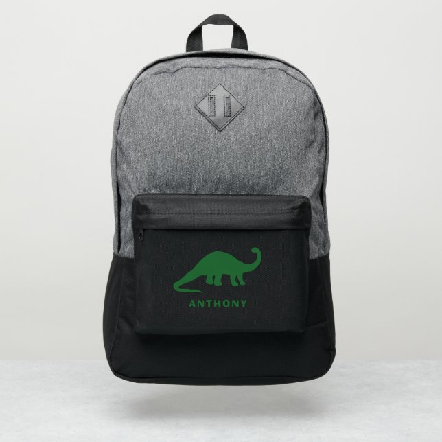 Personalized Green Apatosaurus Dinosaur Port Authority® Backpack (Front)