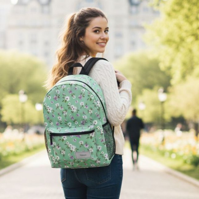 Personalized Green Aqua Floral Backpack for Women  (Creator Uploaded)