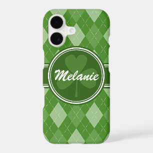 Personalized Green Argyle Pattern with Clover iPhone 17 Case
