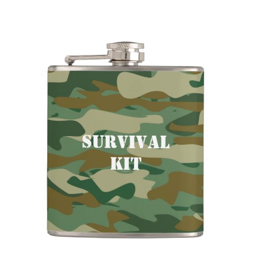 Personalized green army camouflage drink hip flask