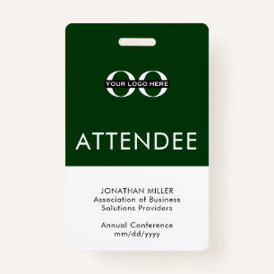 Personalized Green Attendee Custom Logo Text Badge