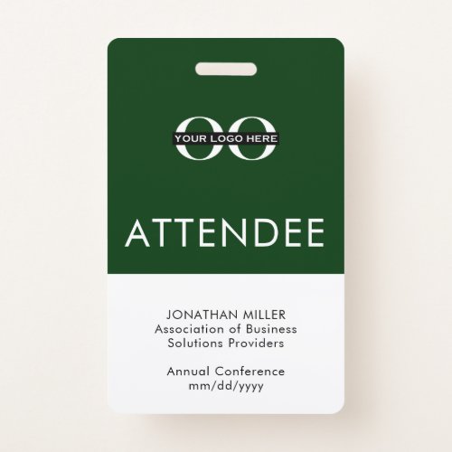 Personalized Green Attendee Custom Logo Text Badge