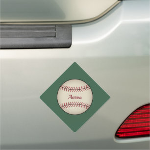 Personalized Green Baseball Car Magnet