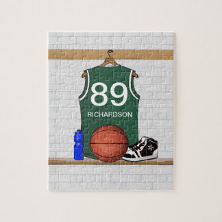 Personalized green Basketball Jersey Jigsaw Puzzle