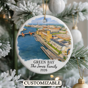 Personalized Green Bay Ornament, Custom Wisconsin Ceramic Ornament