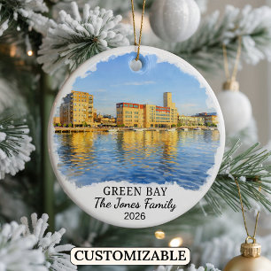 Personalized Green Bay Ornament, Custom Wisconsin Ceramic Ornament