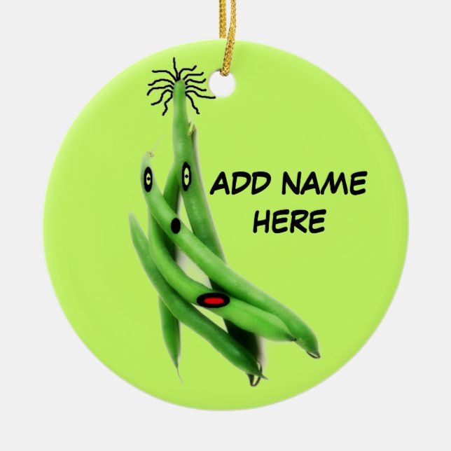 Personalized Green Bean Cartoon Ceramic Ornament (Front)