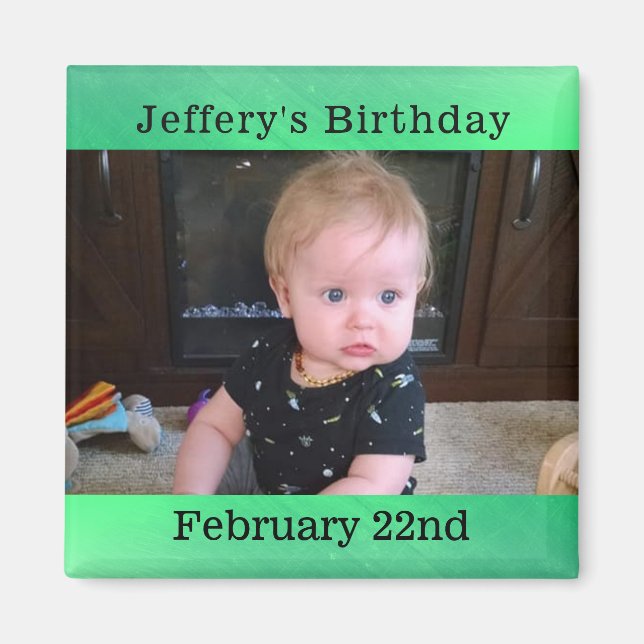 Personalized Green Birthday Reminder Magnet (Front)