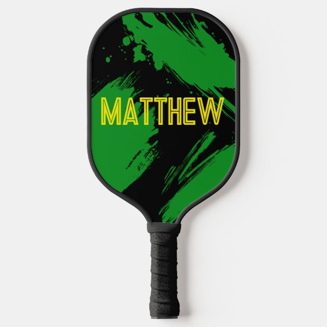 Personalized Green Black Abstract Custom Name Pickleball Paddle (Front)