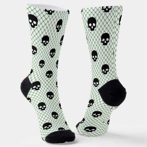 Personalized Green Black and White Skull pattern  Socks