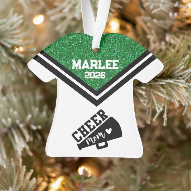 Personalized Green & Black Cheer Mom Ornament  (Tree)