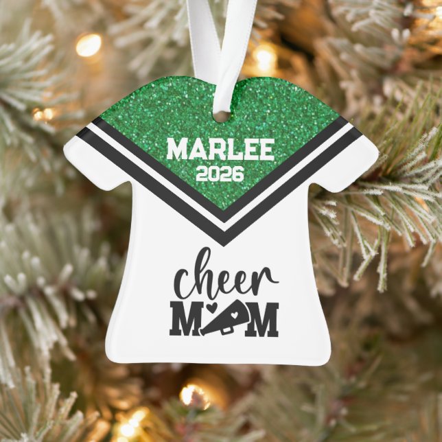 Personalized Green & Black Cheer Mom Ornament  (Tree)
