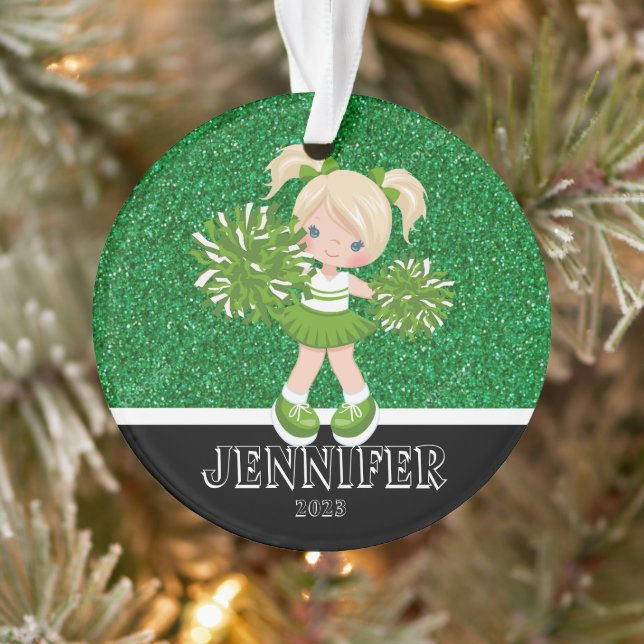 Personalized Green & Black Cheerleading Ornament  (Tree)