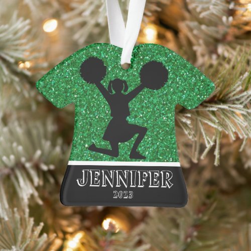 Personalized Green  Black Cheerleading Ornament 