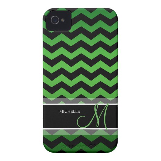 Personalized Green & Black Chevron Case-Mate iPhone Case (Back)
