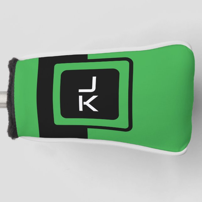Personalized Green Black Golf Head Putter Cover (Front)