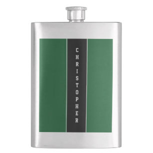 Personalized Green Black Stripe Flask