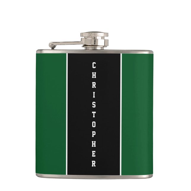 Personalized Green Black Stripe Flask (Front)