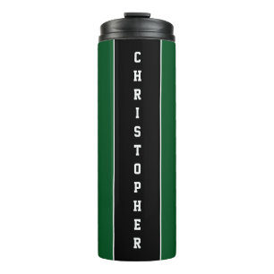 Personalized Green Black Stripe Thermal Tumbler