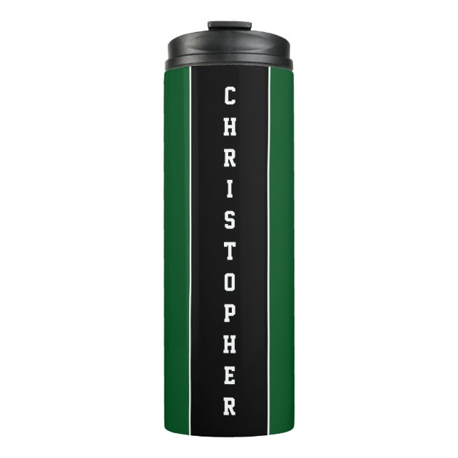 Personalized Green Black Stripe Thermal Tumbler (Front)
