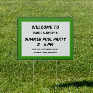 "Personalized Green Black & White Pool Party Sign