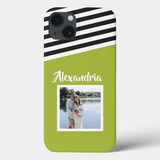 Personalized Green Black White Stripe Pattern Case-Mate iPhone Case (Back)