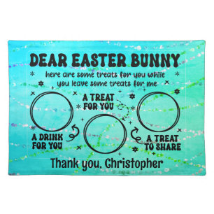 Personalized Green & Blue Easter Bunny Treats Cloth Placemat