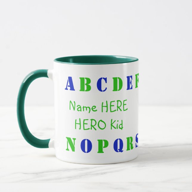 Personalized Green, Blue English Alphabet Letters Mug (Left)