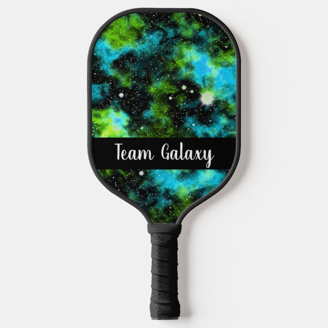 Personalized Green Blue Galaxy Cosmic Space Pickleball Paddle (Front)