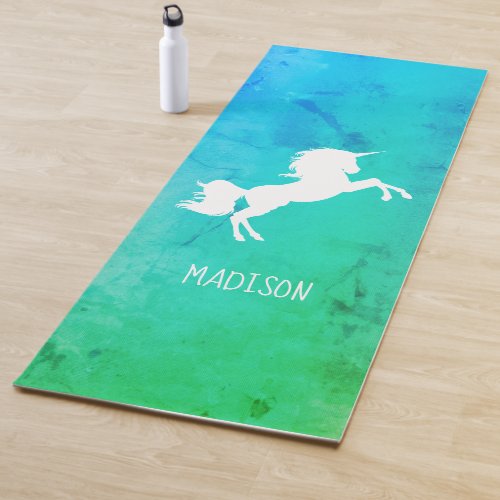 Personalized Green Blue Hue Unicorn Yoga Mat