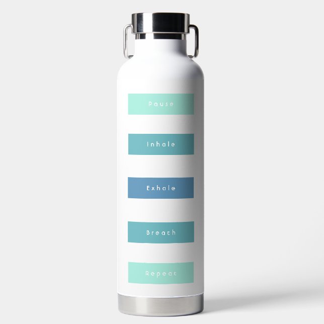 Personalized Green Blue Pause Inhale Exhale Breath Water Bottle (Front)