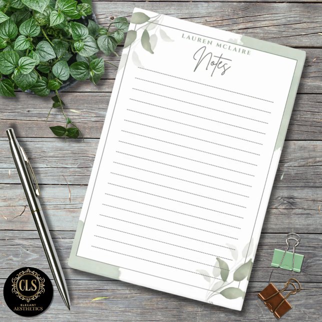 Personalized Green Botanical Lined Post-It® Notes (Creator Uploaded)