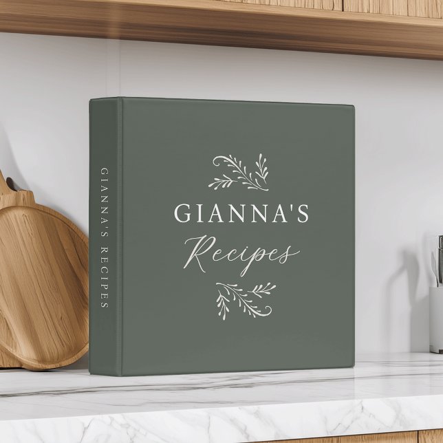 Personalized Green Botanical Recipe 3 Ring Binder (Creator Uploaded)