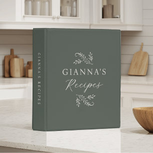 Personalized Green Botanical Recipe Mini Binder