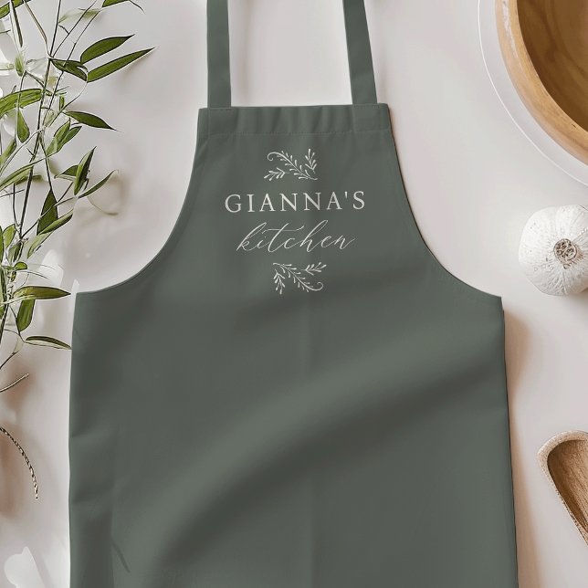 Personalized Green Botanical Your Name's Kitchen Apron (Creator Uploaded)