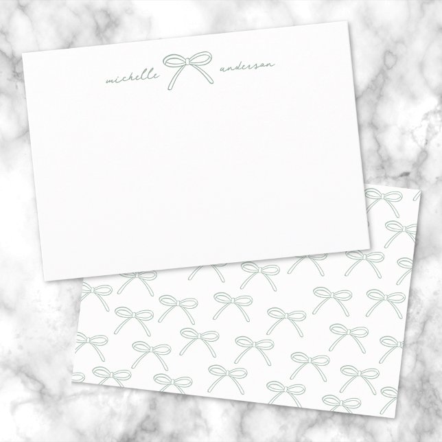 Personalized Green Bow Name Note Card (Personalized Green Bow Name Note Card)