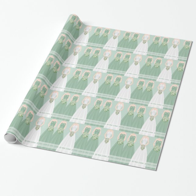 Personalized Green Bridal Shower Wrapping Paper (Unrolled)