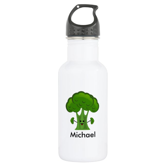 Personalized Green Broccoli Stainless Steel Water Bottle (Front)