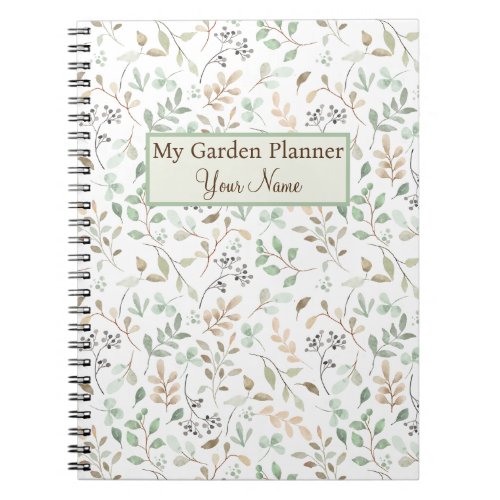 Personalized Green  Brown Floral Garden Planner Notebook